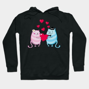 Couple of cats with hearts Hoodie